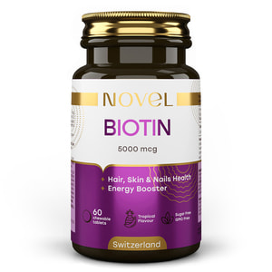Витамины NOVEL (Новел) Biotin 5000 mcg Биотин таблетки жевательные с тропическим вкусом флакон 60 шт