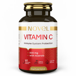 Вітаміни NOVEL (Новел) Vitamin C 500 mg + Acerola Вітамін С + Ацерола таблетки жувальні зі смаком вишні флакон 60 шт