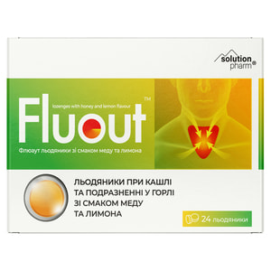 Флюаут леденцы со вкусом меда и лимона для смягчения кашля и уменьшения раздражения в горле 2 блистера по 12 шт