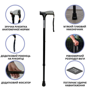 Трость алюминиевая с эргономической ручкой Doctor Life (Доктор Лайф) модель 11874/SZ-G цвет серая телескопическая регулируемая по висоте 1 шт