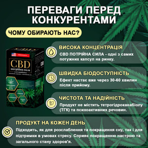Потрійна сила CBD (КБД) сприяє зменшенню відчуття тривожності та психоемоційної напруги, стресу флакон 60 шт
