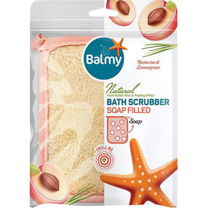 Мочалка-скрабер банная с кусочками мыла BALMY (Балми) нектарин и лемонграсс 1 шт