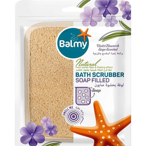 Мочалка-скрабер банная с кусочками мыла BALMY (Балми) фиалка и шалфей 1 шт
