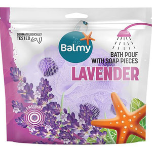 Мочалка для тіла банна BALMY (Балмі) синтетична з шматочками мила лаванда 1 шт