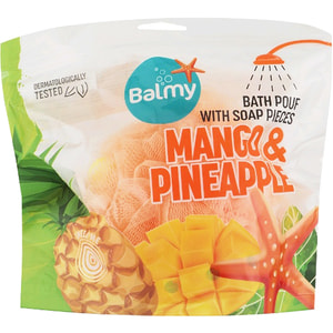 Мочалка для тіла BALMY (Балмі) синтетична з шматочками мила манго та ананас 1 шт