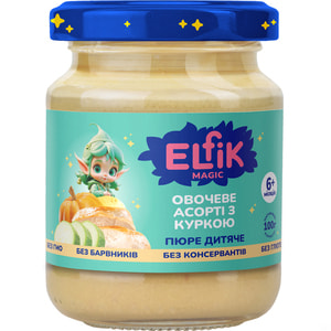Пюре овоще-мясное детское ELFIK MAGIC (Эльфик меджик) Овощное ассорти с курицей с 6-ти месяцев 100 г