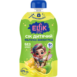 Сік фруктовий дитячий ELFIK MAGIC (Ельфік Меджик) Яблуко-виноград з 5-ти місяців no spill-pack 175 мл