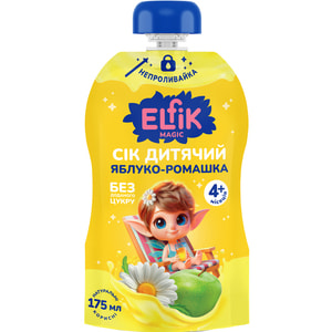 Сок фруктовый детский ELFIK MAGIC (Эльфик Меджик) Яблоко-ромашка с 5-ти месяцев no spill-pack 175 мл
