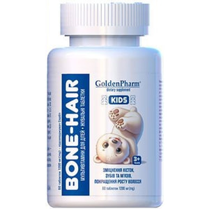 Bone-Hair мультивітаміни для дітей для зміцнення кісток, зубів та м'язів, для покращення росту волосся жувальні ведмедики упаковка 60 шт