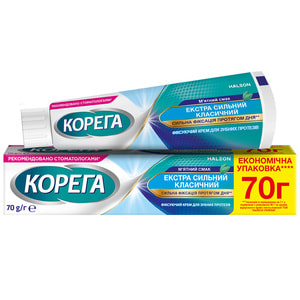 Крем фиксирующий для зубных протезов Корега Экстра Сильный Классический Мятный вкус 70 г