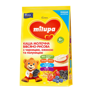 Каша молочна Нутриція Milupa (Мілупа) Вівсяно-рисова з чорницею, ожиною та полуницею для дітей з 6 місяців 210 г