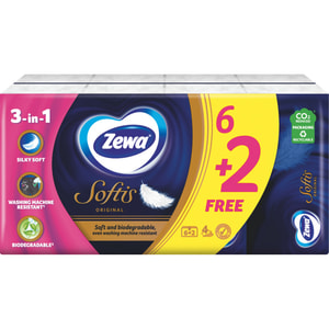 Платочки (салфетки) носовые ZEWA (Зева) Softis Original 4-х слойные 6 + 2 упаковки по 9 шт