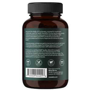Кордицепс MIND SHI (Майн Ши) Cordyceps Mushroom 1000 мг капсулы для поддержания иммунной системы, повышения выносливости флакон 60 шт