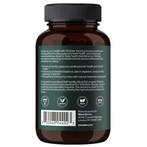 Шиїтаке MIND SHI (Майн Ші) Shiitake Mushroom 1000 мг капсули для зміцненню імунної системи, покращенню обміну речовин флакон 60 шт