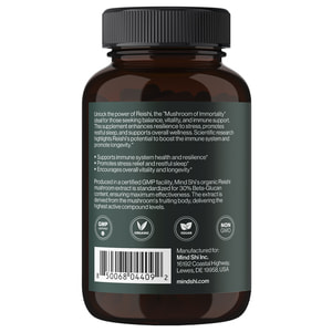Рейші MIND SHI (Майн Ші) Reishi Mushrooms 1000 мг капсули для зміцнення імунної системи, зменшенню стресу та тривожності флакон 60 шт