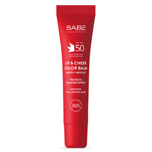 Бальзам-тінт для губ та щік BABE LABORATORIOS (Бабе Лабораторіос) Sun Protection сонцезахисний з гіалуроновою кислотою та пептидами red SPF 50 20 мл