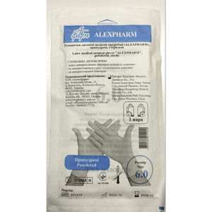 Перчатки Alexpharm (Алексфарм) хирургические латексные припудренные стерильные размер 6 1 пара