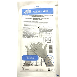 Перчатки Alexpharm (Алексфарм) хирургические латексные припудренные стерильные размер 7 1 пара