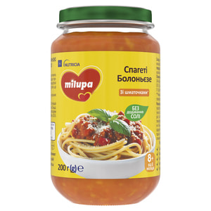 Пюре овочево-м'ясне дитяче Нутриція Milupa (Мілупа) з макаронами та яловичиною Спагеті Болоньєзе від 8 місяців 200 г