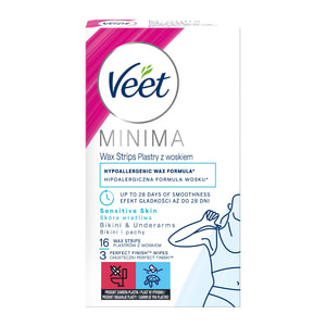Воскові смужки для депіляції VEET (Віт) Minima (Мініма) для чутливої шкіри лінії бікіні та області під пахвами 16 шт