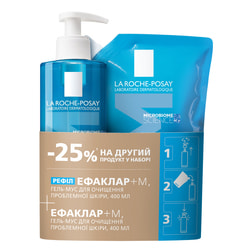 Набір La Roche-Posay (Ля Рош-Позе) Ефаклар +М Гель-мус д/обличчя очищуючий 400 мл + Гель-мус д/обличчя очищуючий рефіл 400 мл
