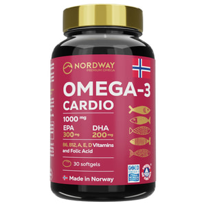 Омега-3 Кардіо Nordway Cardio Omega-3 (Нордвей) капсули 1000 мг загальнозміцнюючої дії флакон 30 шт