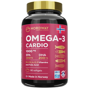 Омега-3 Кардіо Nordway Cardio Omega-3 (Нордвей) капсули 1000 мг загальнозміцнюючої дії флакон 90 шт