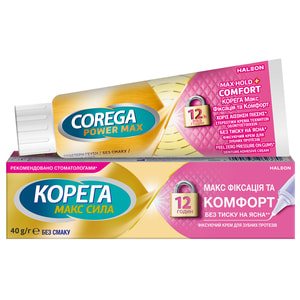 Крем для фиксации зубных протезов Корега Макс Фиксация + комфорт без вкуса 40 г ИМН