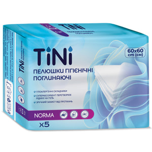 Пелюшки гігієнічні вбираючі Tini Norma (Тіні) розмір 60 см x 60 см 5 шт