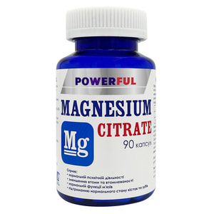 Магнія цитрат POWERFUL (Поверфул) сприяє нормальній психічній діяльності, функції м’язів капсули банка 90 шт