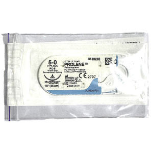 Шовний матеріал що не розсмоктується Prolene (Пролен) розмір USP 5-0, ріжуча голка 19 мм, 3/8 кола, довжина 45 см артикул 8630G