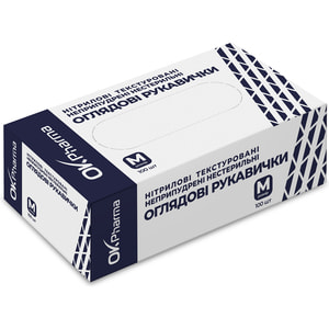 Рукавички OK Pharma (Ок Фарма) оглядові нітрилові неприпудрені нестерильні текстуровані розмір М 1 пара
