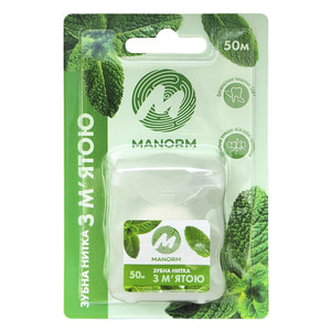 Зубна нитка MANORM (Манорм) із нейлону м'ятно-вощена 50 м