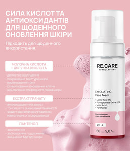 Пенка для умывания RE.CARE (Рекейр) Exfoliating Face Foam отшелушивающая 150 мл