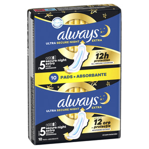 Прокладки гігієнічні жіночі ALWAYS (Олвейс) Ultra Secure Night Extra Duo (Ультра секюр найт екстра дуо) безпечна ніч ароматизовані 10 шт