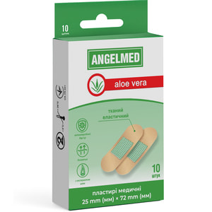 Пластир бактерицидний Angelmed (АнгелМед) на тканинній еластичній основі з алое вера розмір 25мм х 72мм 10 шт