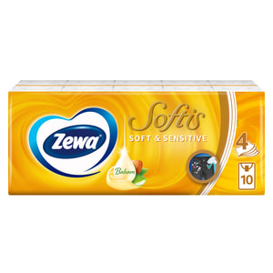 Хустинки (серветки) носові ZEWA (Зева) Soft Sensitive 4-х шарові 10 упаковок по 9 шт
