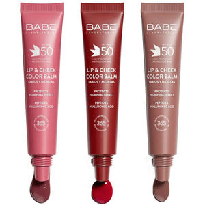 Бальзам-тінт для губ та щік BABE LABORATORIOS (Бабе Лабораторіос) Sun Protection сонцезахисний з гіалуроновою кислотою та пептидами cherry SPF 50 20мл