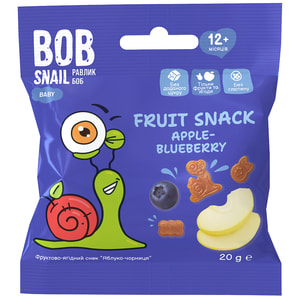 Снэки детские натуральные Bob Snail (Боб Снеил) Улитка Боб Яблоко-черника 20 г