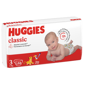Подгузники для детей HUGGIES (Хаггис) Classic (Классик) 3 от 4 до 9 кг 52 шт