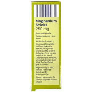 Витамины VITALIS (Виталис) Magnesium Sticks 250 mg магнезиум с витамином Е в стиках со вкусом лайма 20 шт