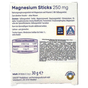 Витамины VITALIS (Виталис) Magnesium Sticks 250 mg магнезиум с витамином Е в стиках со вкусом лесных ягод 20 шт