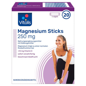 Витамины VITALIS (Виталис) Magnesium Sticks 250 mg магнезиум с витамином Е в стиках со вкусом лесных ягод 20 шт