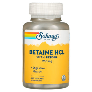 Бетаин HCl + пепсин SOLARAY (Солорай) Betaine HCL with Pepsin 250 мг капсулы флакон 180 шт