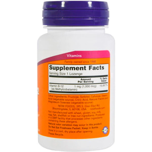Витамин В-12 метил NOW (Нау) для формирования и поддержания здорового мозга и нервной системы леденцы 1000 мкг флакон 100 шт
