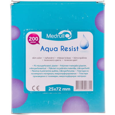 Пластырь Medrull Aqua Resist (Медрулл аква ресист) микроперфорированный полимерный размер 7,2 см х 2,5 см 200 шт