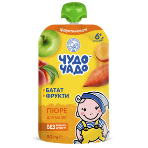 Пюре фруктово-овощное детское ЧУДО-ЧАДО Батат с фруктами без сахара с 6-ти месяцев 90 г