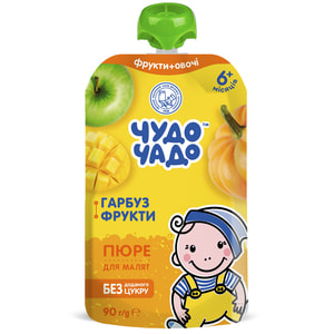 Пюре фруктово-овощное детское ЧУДО-ЧАДО Тыква с фруктами без сахара с 6-ти месяцев 90 г