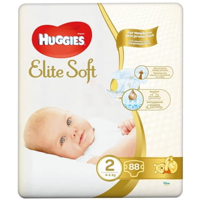 Подгузники для детей HUGGIES (Хаггис) Elite Soft Mega (Элит софт Мега) 2 от 4 до 6 кг 88 шт