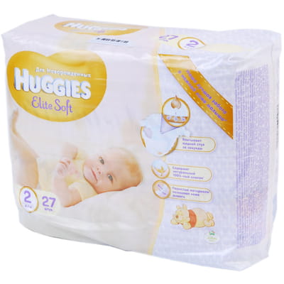 Подгузники для детей HUGGIES (Хаггис) Elite Soft (Элит софт) 2 от 4 до 6 кг 27 шт